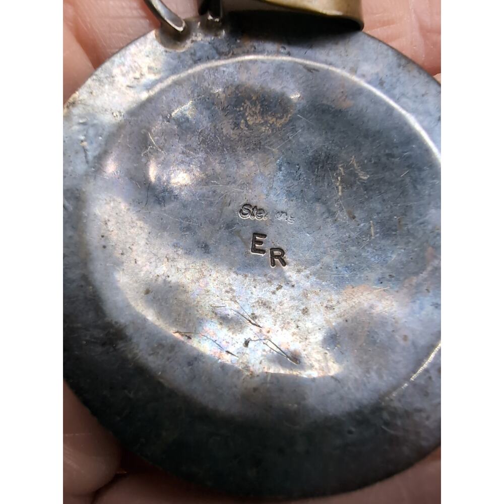Vintage Sterling Silver Mixed Metal Kokopelli Pendant Marked 'E R' - Picture 8 of 8
